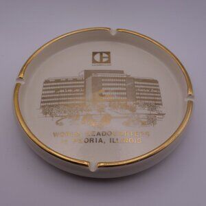 Caterpillar WORLD HEADQUARTERS in PEORIA, ILLINOIS Ceramic Ash Tray w/ Gold Rim